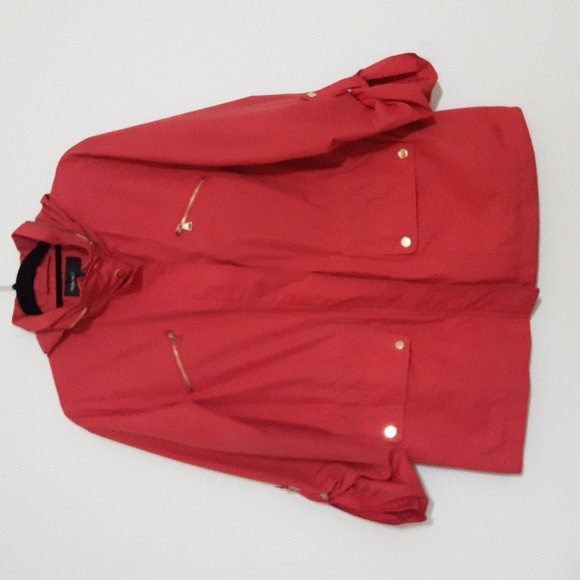 Style & Co Sport Rain WindBraker Jacquet Coat Women L hooded Orange Outdoor - Picture 1 of 9